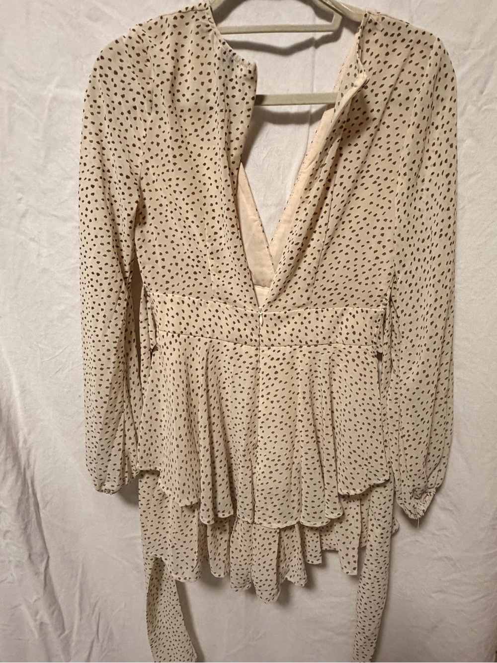 Princess Polly Cream Long Sleeve Mini Dress with Black Dot Print - Picture 5 of 5